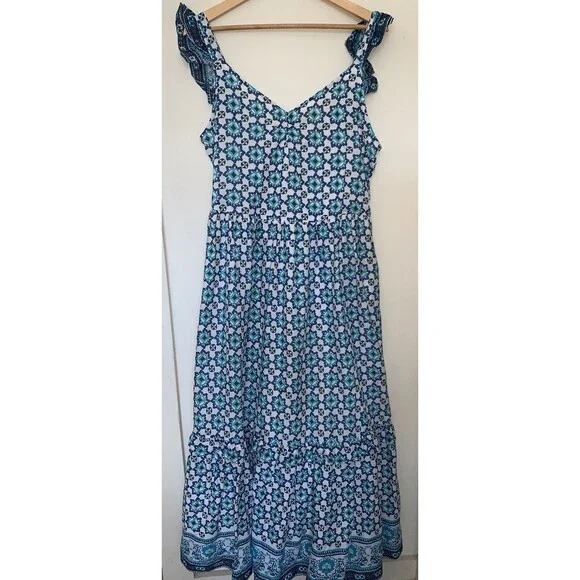 Lucky Brand Maxi Dress XL Cotton Ruffle Resort Summer 100% Cotton Boho Beach - Picture 5 of 16
